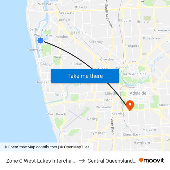 Zone C West Lakes Interchange - East side to Central Queensland University map