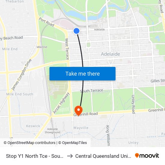 Stop Y1 North Tce - South side to Central Queensland University map