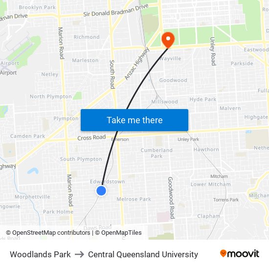 Woodlands Park to Central Queensland University map