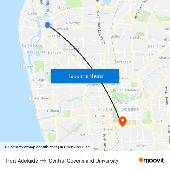 Port Adelaide to Central Queensland University map