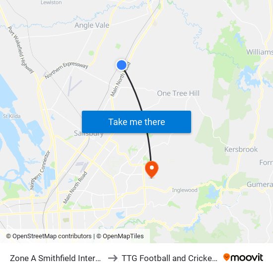 Zone A Smithfield Interchange to TTG Football and Cricket Clubs map