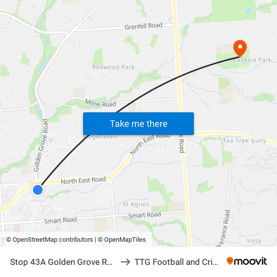 Stop 43A Golden Grove Rd - East side to TTG Football and Cricket Clubs map