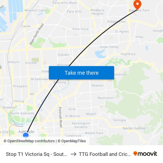 Stop T1 Victoria Sq - South West side to TTG Football and Cricket Clubs map