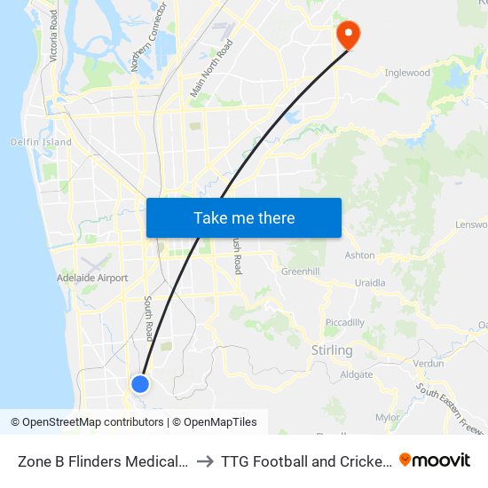 Zone B Flinders Medical Centre to TTG Football and Cricket Clubs map