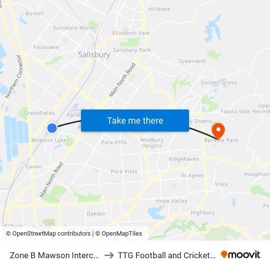 Zone B Mawson Interchange to TTG Football and Cricket Clubs map