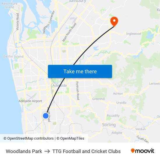 Woodlands Park to TTG Football and Cricket Clubs map