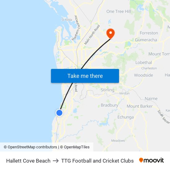 Hallett Cove Beach to TTG Football and Cricket Clubs map