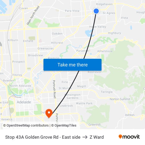 Stop 43A Golden Grove Rd - East side to Z Ward map