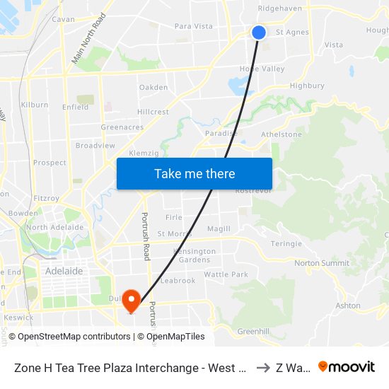 Zone H Tea Tree Plaza Interchange - West side to Z Ward map