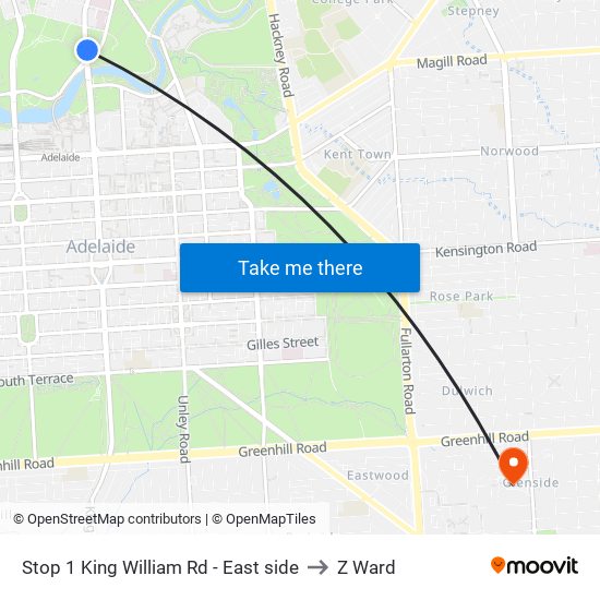 Stop 1 King William Rd - East side to Z Ward map