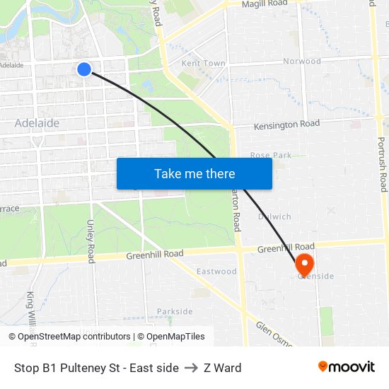 Stop B1 Pulteney St - East side to Z Ward map