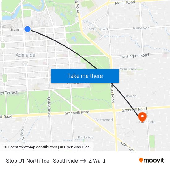 Stop U1 North Tce - South side to Z Ward map
