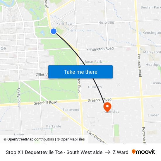 Stop X1 Dequetteville Tce - South West side to Z Ward map