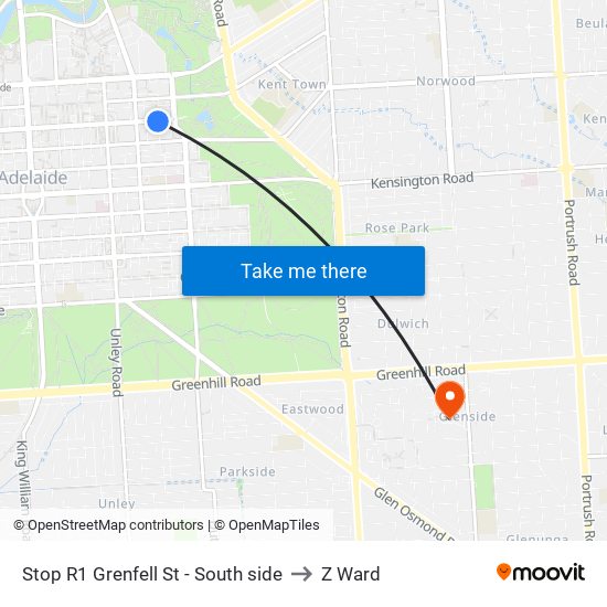 Stop R1 Grenfell St - South side to Z Ward map