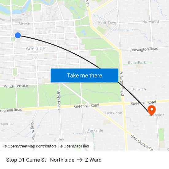 Stop D1 Currie St - North side to Z Ward map