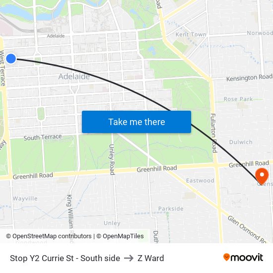 Stop Y2 Currie St - South side to Z Ward map