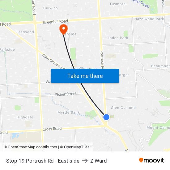 Stop 19 Portrush Rd - East side to Z Ward map