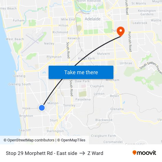 Stop 29 Morphett Rd - East side to Z Ward map