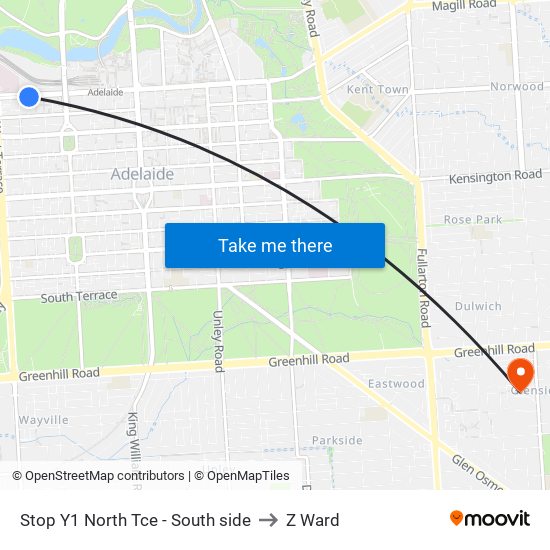 Stop Y1 North Tce - South side to Z Ward map