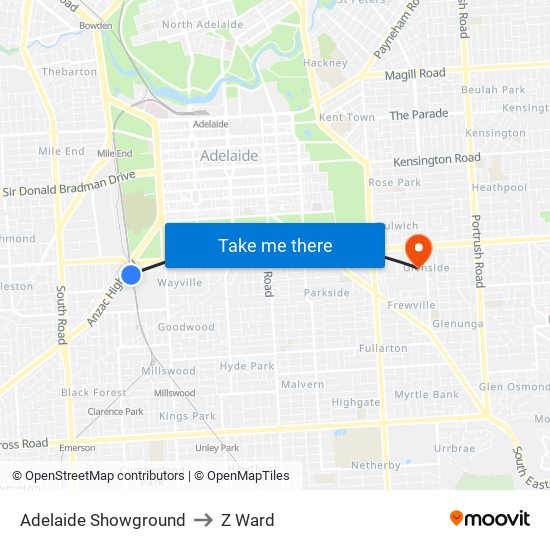 Adelaide Showground to Z Ward map