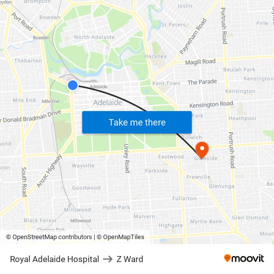 Royal Adelaide Hospital to Z Ward map
