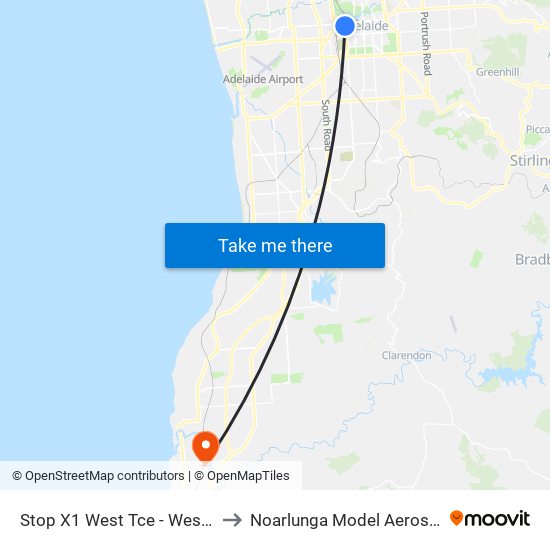Stop X1 West Tce - West side to Noarlunga Model Aerosports map