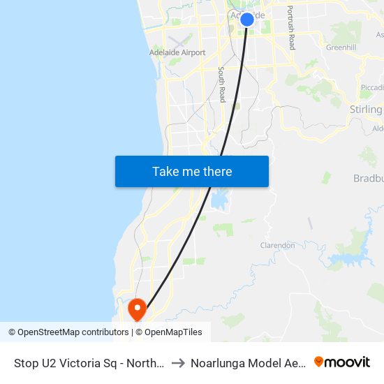 Stop U2 Victoria Sq - North West side to Noarlunga Model Aerosports map