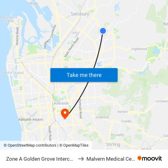 Zone A Golden Grove Interchange to Malvern Medical Centre map