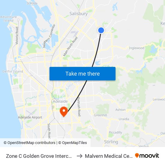 Zone C Golden Grove Interchange to Malvern Medical Centre map