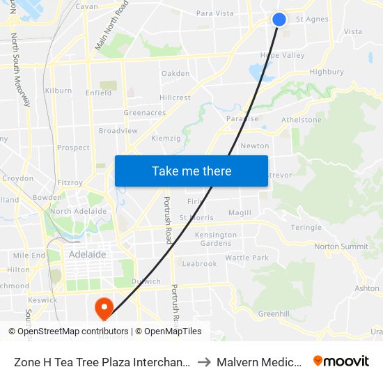 Zone H Tea Tree Plaza Interchange - West side to Malvern Medical Centre map