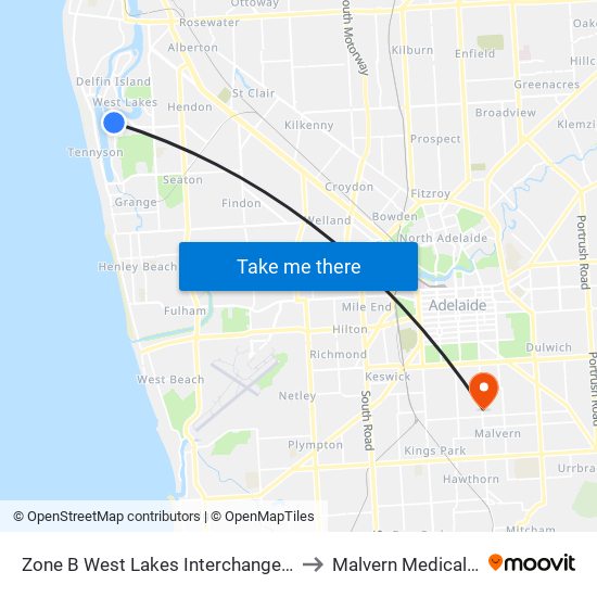 Zone B West Lakes Interchange - West side to Malvern Medical Centre map