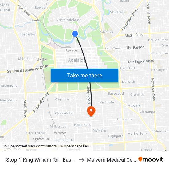 Stop 1 King William Rd - East side to Malvern Medical Centre map