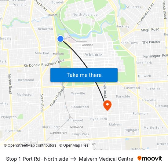 Stop 1 Port Rd - North side to Malvern Medical Centre map