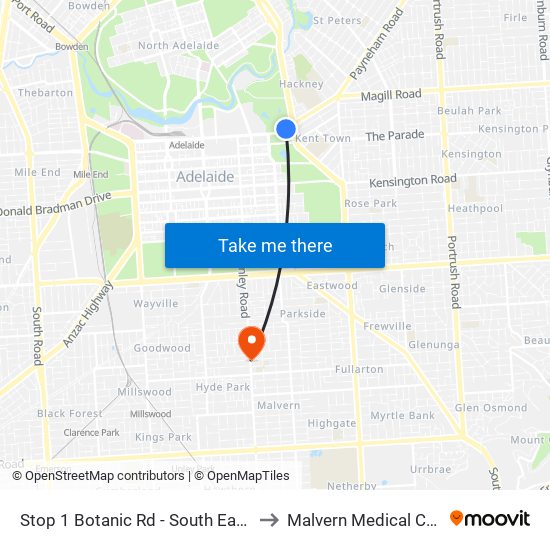 Stop 1 Botanic Rd - South East side to Malvern Medical Centre map