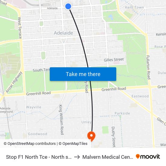 Stop F1 North Tce - North side to Malvern Medical Centre map