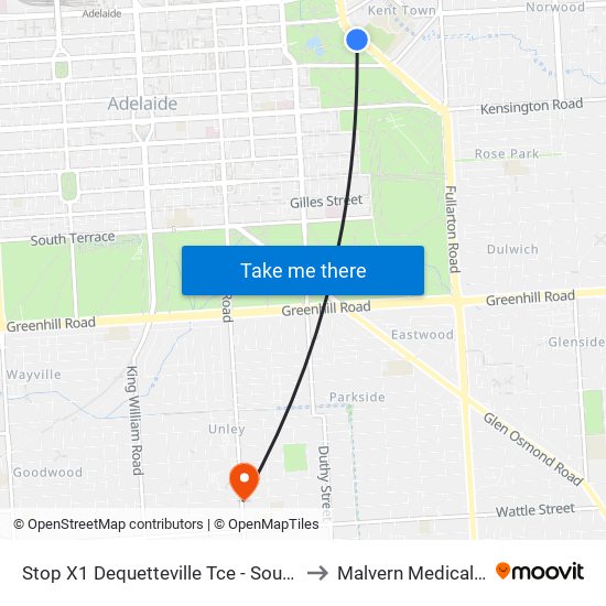 Stop X1 Dequetteville Tce - South West side to Malvern Medical Centre map