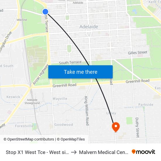 Stop X1 West Tce - West side to Malvern Medical Centre map