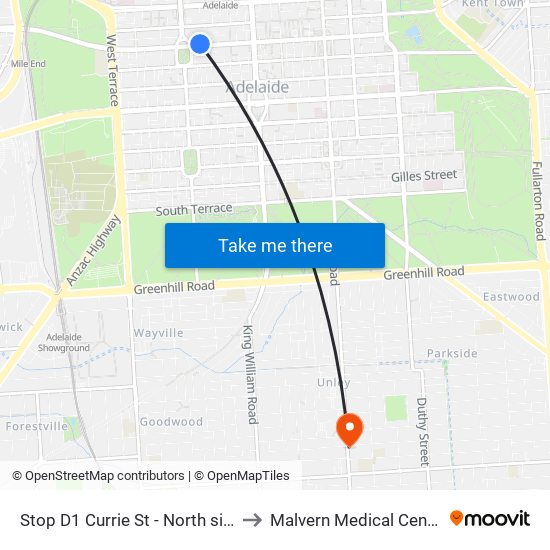 Stop D1 Currie St - North side to Malvern Medical Centre map