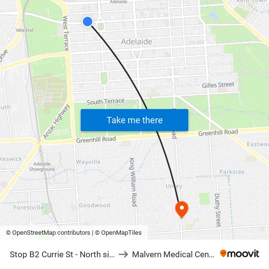 Stop B2 Currie St - North side to Malvern Medical Centre map