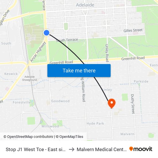 Stop J1 West Tce - East side to Malvern Medical Centre map