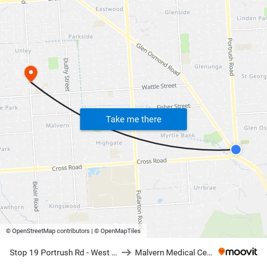 Stop 19 Portrush Rd - West side to Malvern Medical Centre map