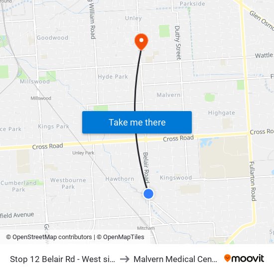 Stop 12 Belair Rd - West side to Malvern Medical Centre map