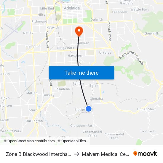 Zone B Blackwood Interchange to Malvern Medical Centre map