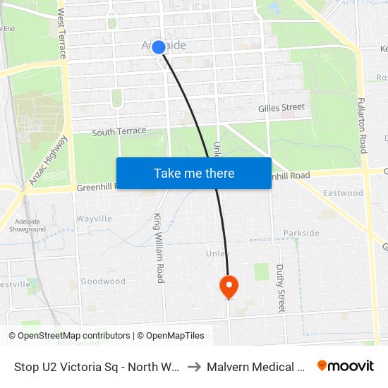 Stop U2 Victoria Sq - North West side to Malvern Medical Centre map