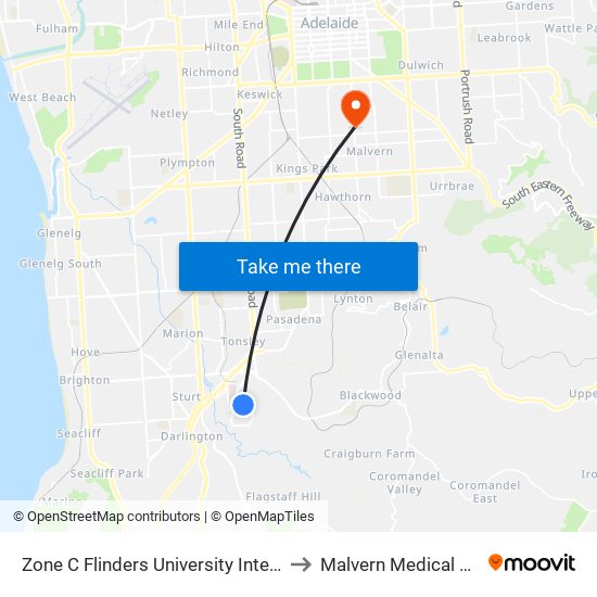 Zone C Flinders University Interchange to Malvern Medical Centre map