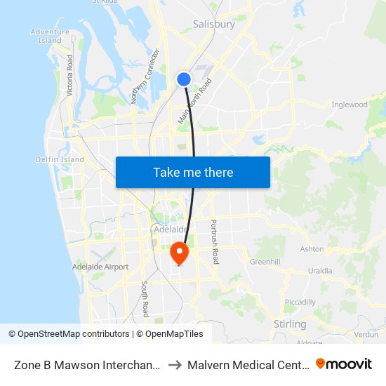 Zone B Mawson Interchange to Malvern Medical Centre map