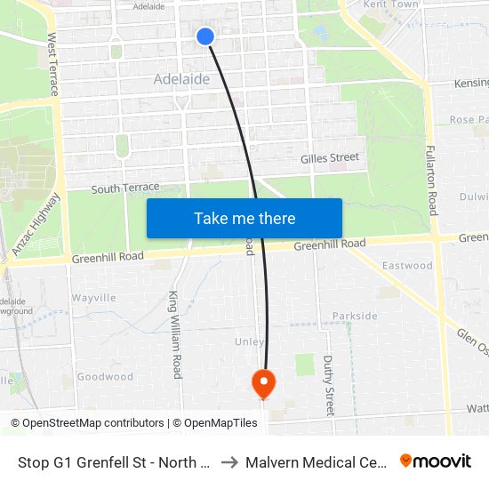 Stop G1 Grenfell St - North side to Malvern Medical Centre map