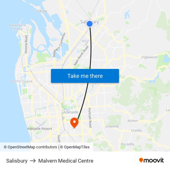 Salisbury to Malvern Medical Centre map