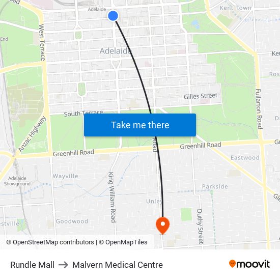 Rundle Mall to Malvern Medical Centre map