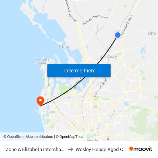 Zone A Elizabeth Interchange to Wesley House Aged Care map